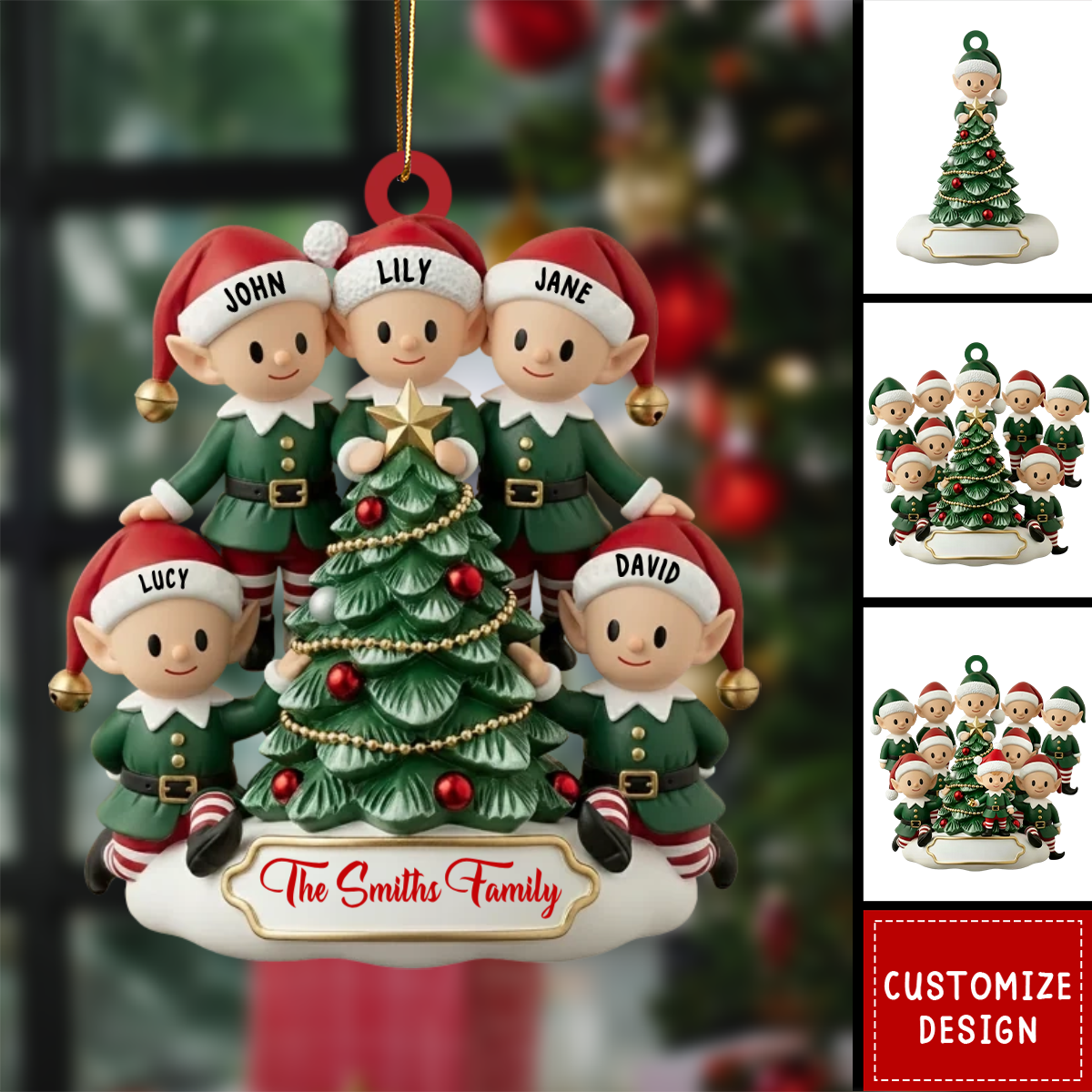 Personalized Elf Family Cute Ornament – Gift For Your Family