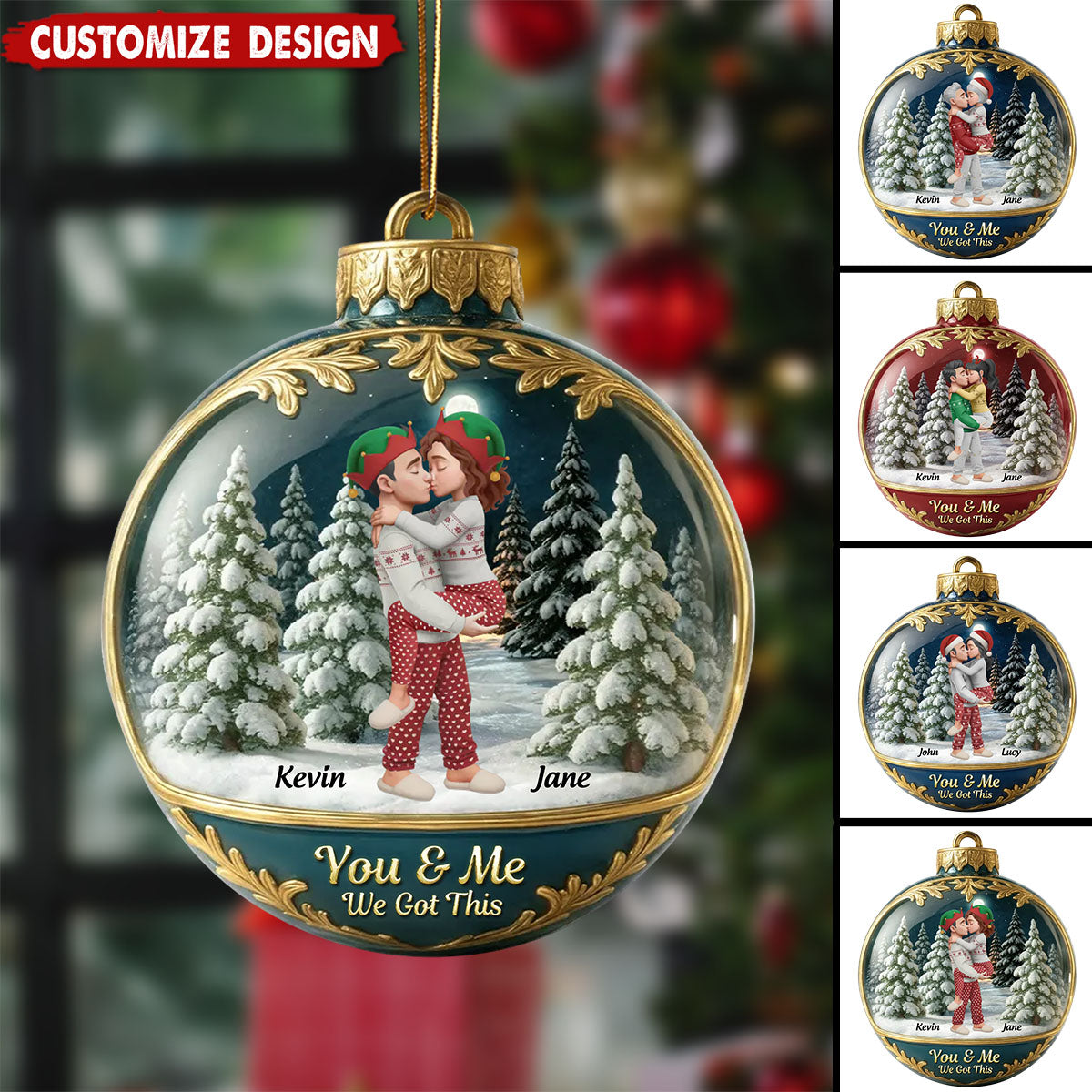 Snow Globe Kissing Couple - Personalized Acrylic Ornament - Christmas Gift for Couple