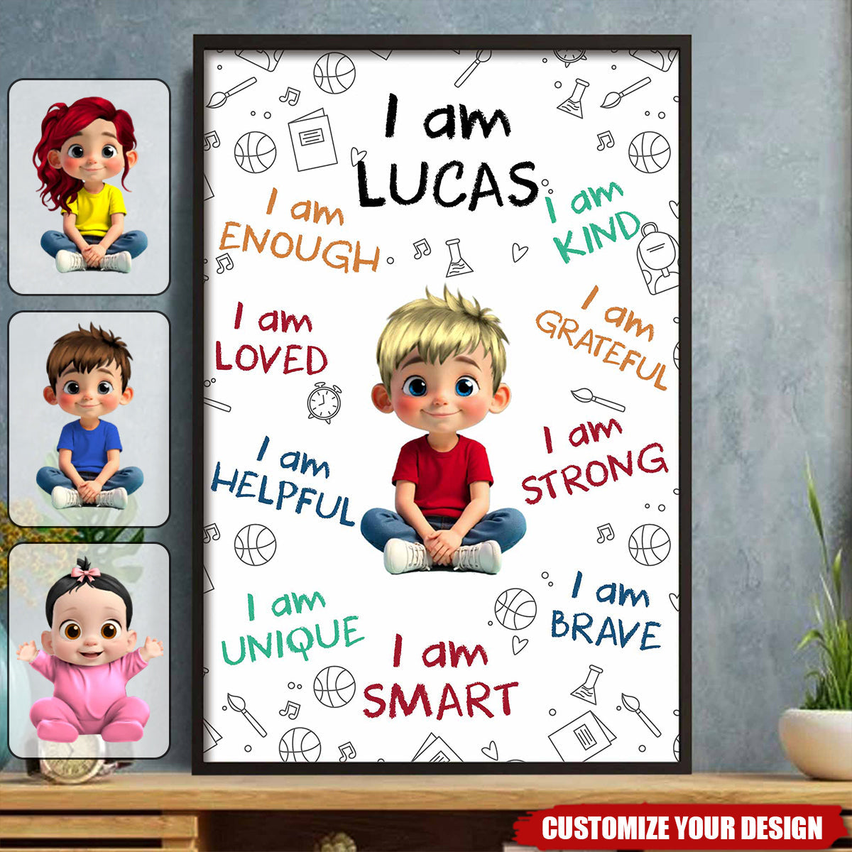 I Am Enough, Loved, Helpful, Unique, Smart,Vertical Poster,Gift For Kids