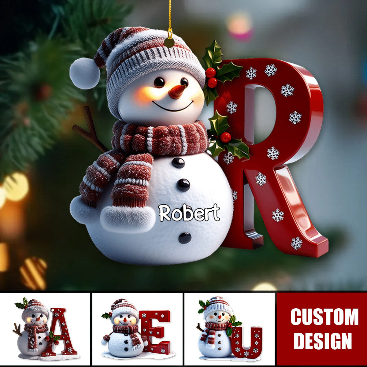 Personalized Snowman With Letter Christmas Ornament, Gift For Family - 2024 New Release
