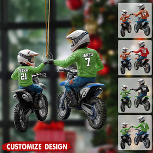 Dirt Bike Dad And Kid - Personalized Dirt Bike Acrylic Ornament