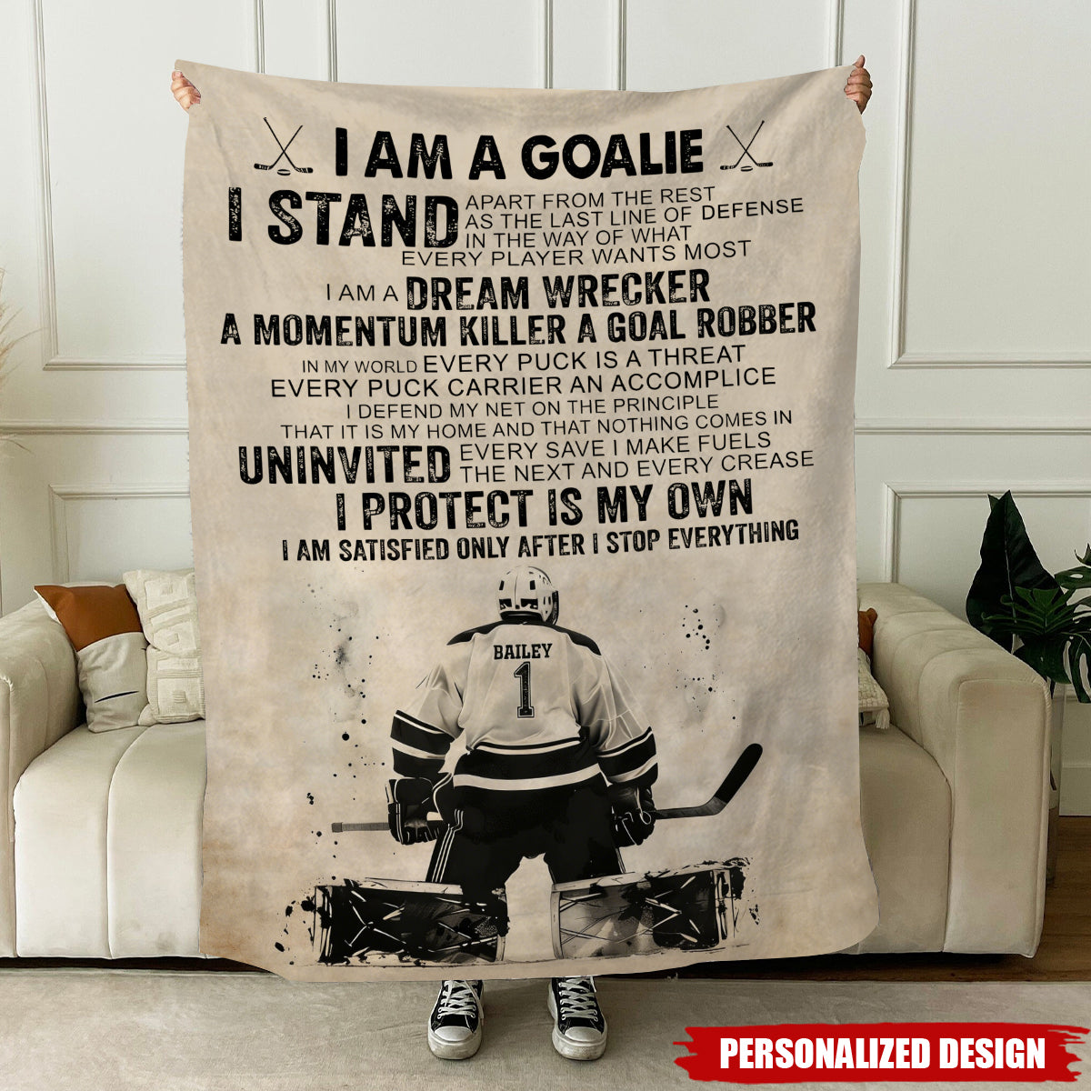 Personalized Hockey Goalie Blanket-Gift For Hockey Goalie Lovers