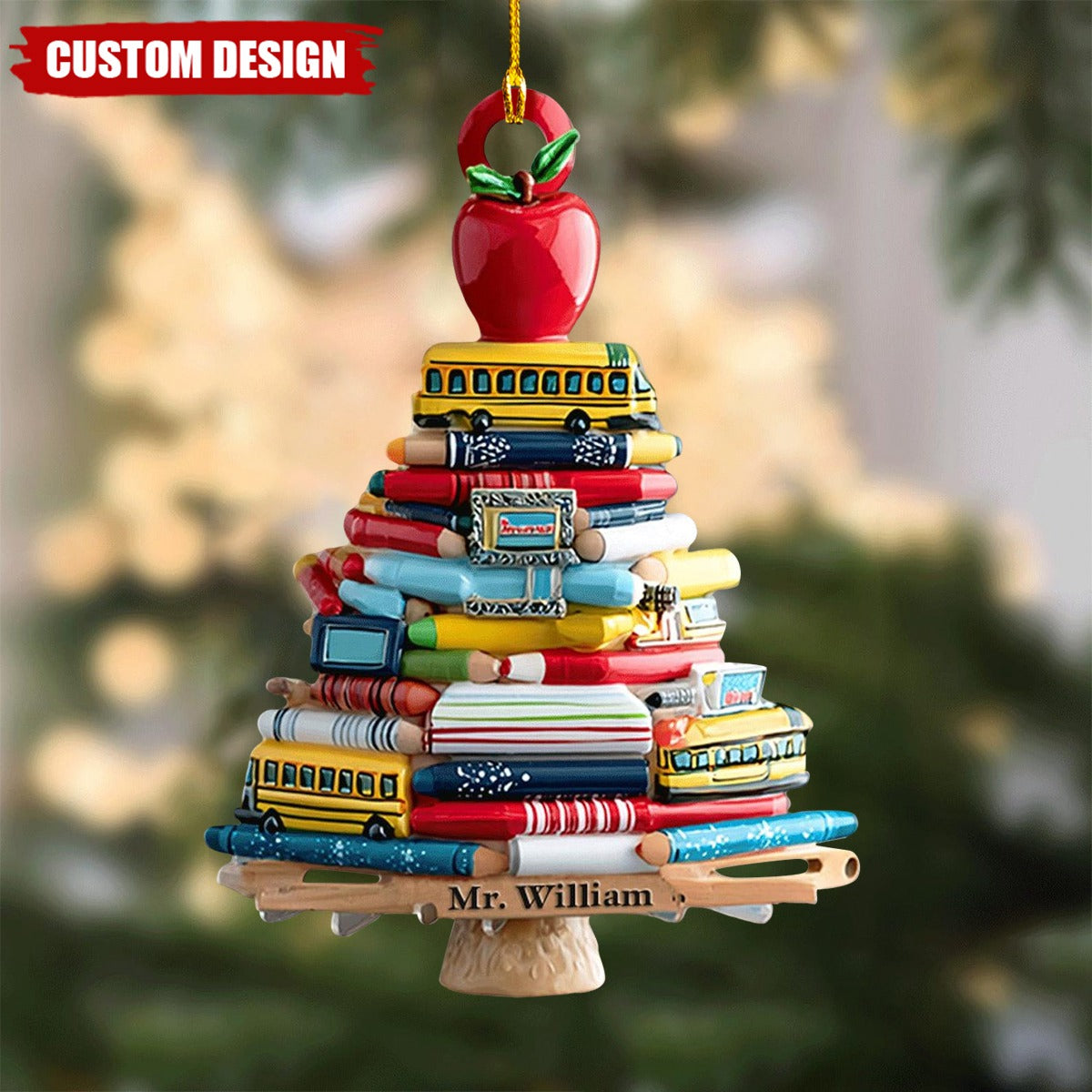 Personalized Teacher Christmas Ornament 2025 – Custom Name Book Tree Holiday Decor Gift for Educators and School Staff,2D Flat Onament