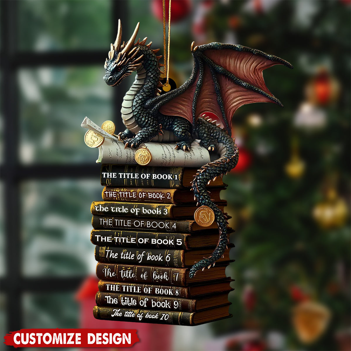 Personalized Fantasy Dragon Book Stack Christmas Ornament – Gift For Reader
