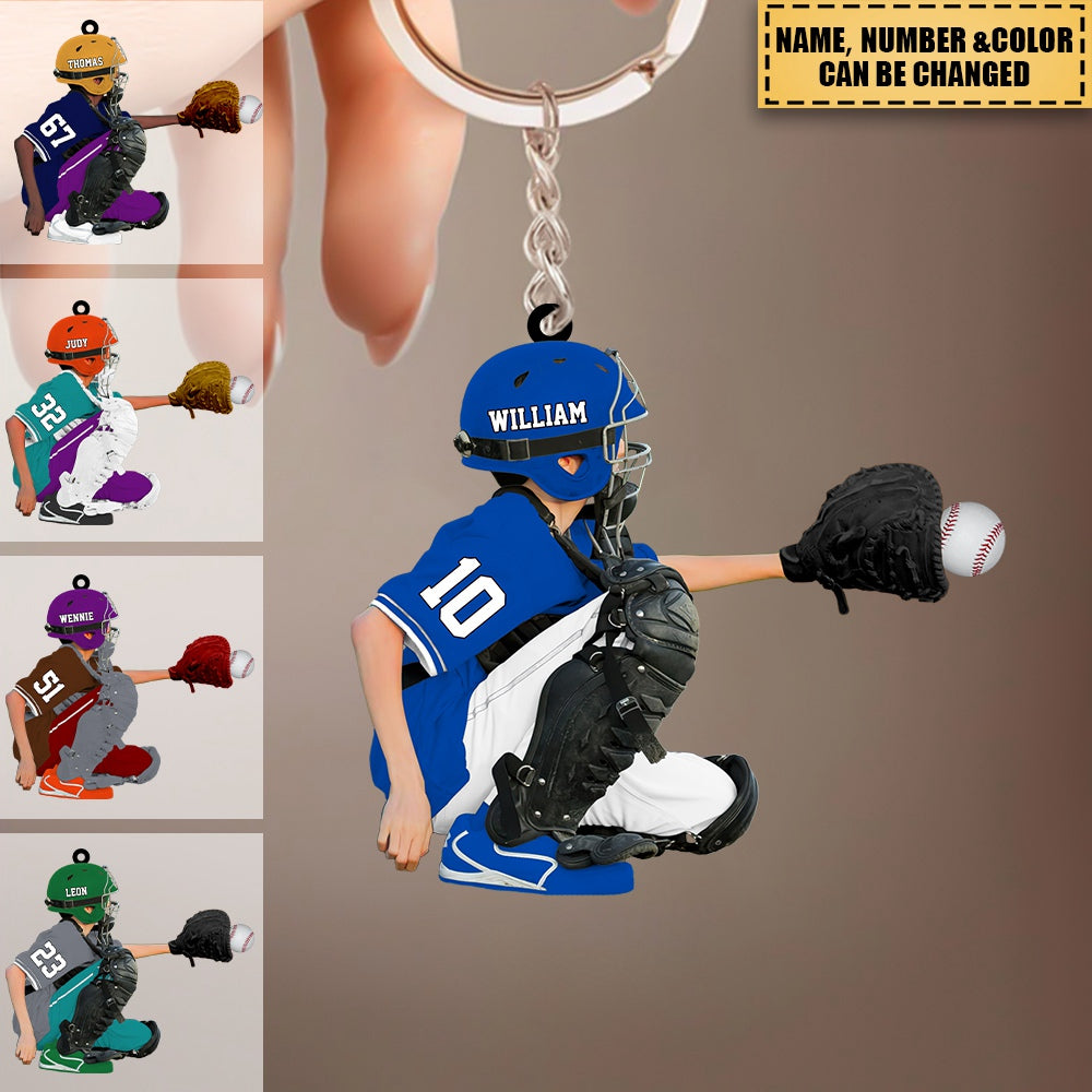 Personalized Baseball Kid Acrylic Keychain - Gift for Baseball Lovers