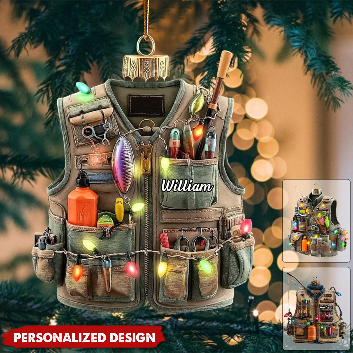 Personalized Fishing Vest Christmas Ornament Gift For Fishermen And Outdoorsmen