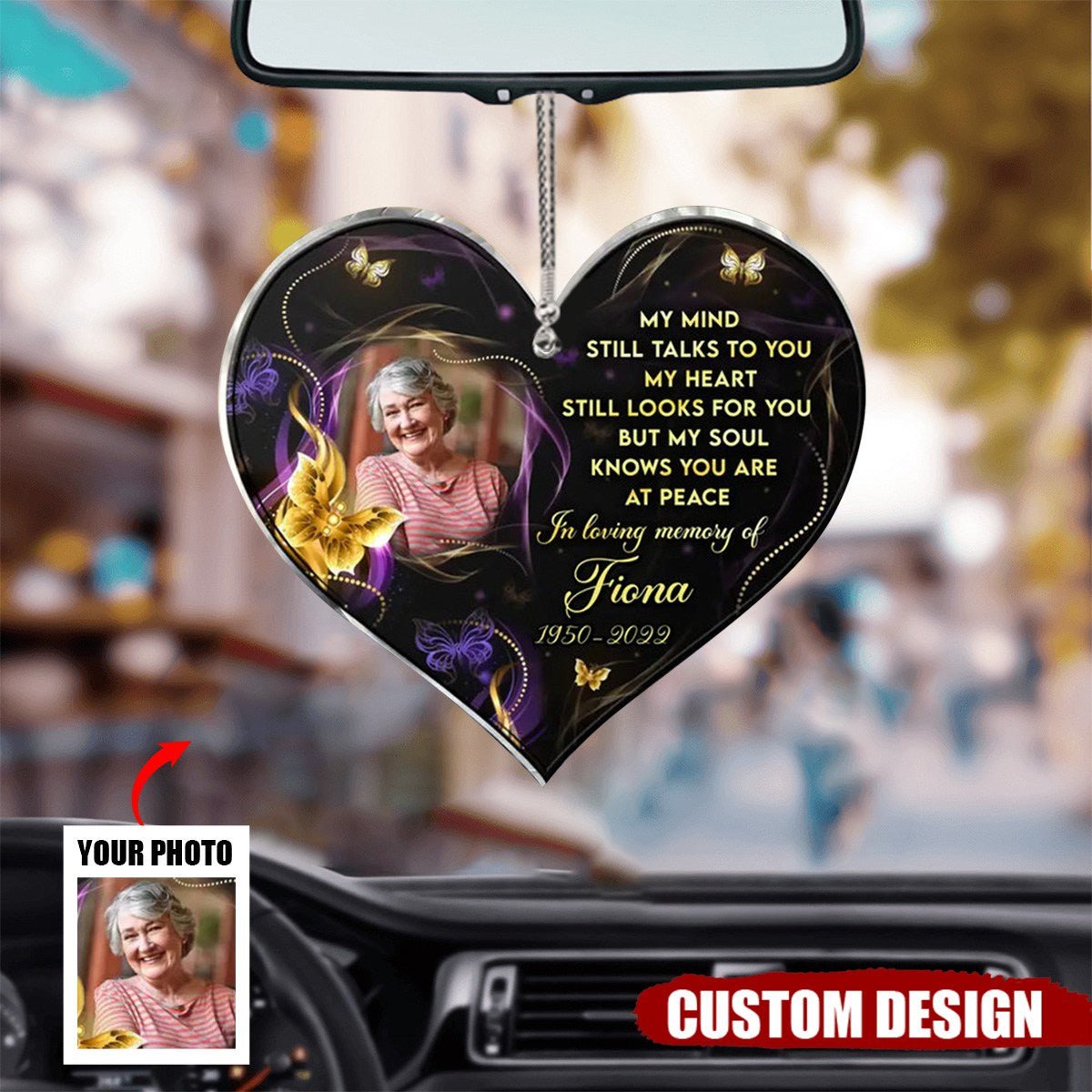 My Mind Still Talks To You - Personalized Photo Memorial Heart Acrylic Car Ornament - Gift For Family Member
