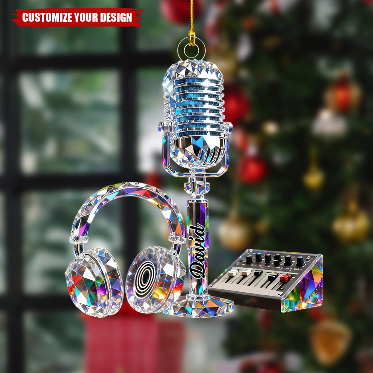 Personalized Microphone And Headphone Themed Ornament
