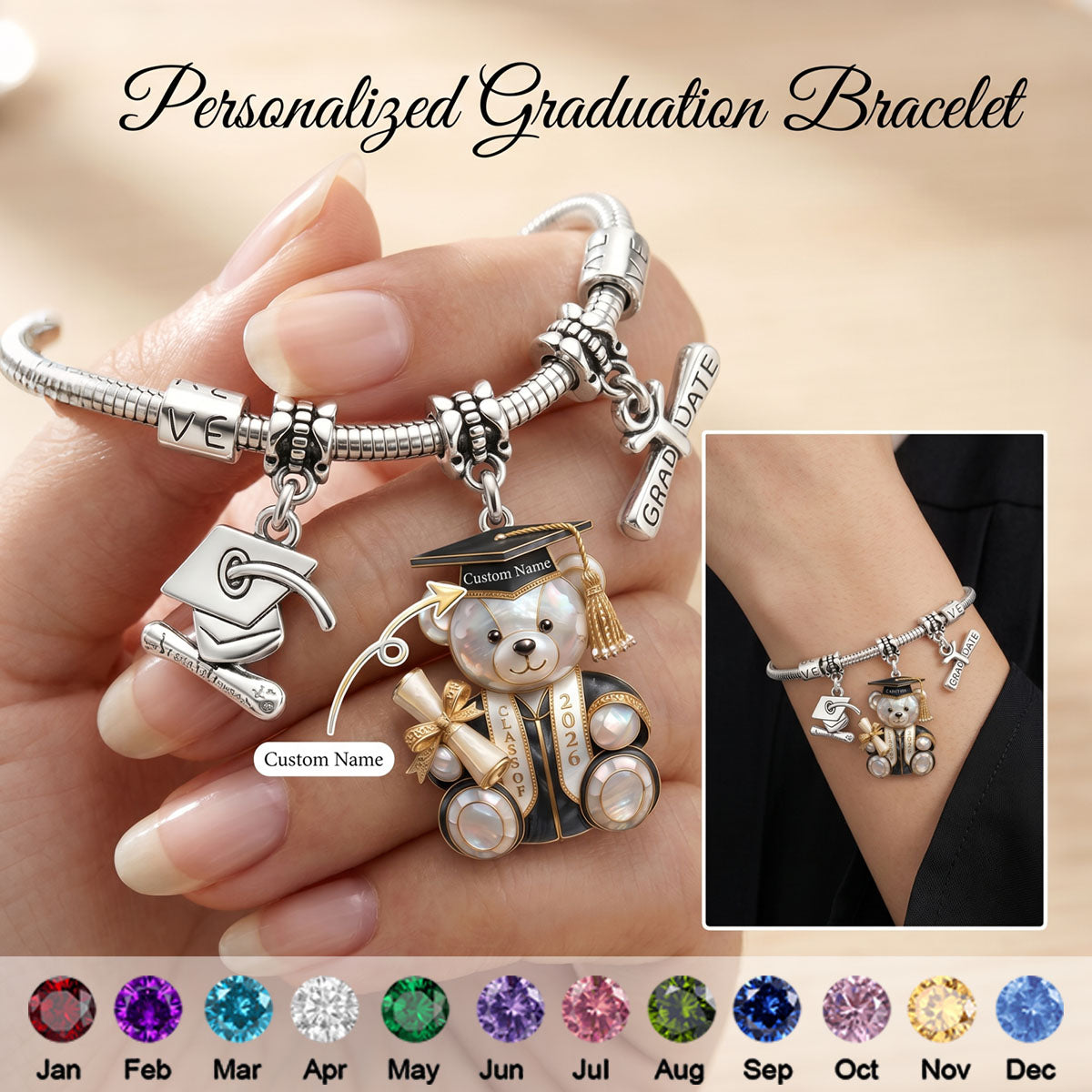 Personalized Graduation Bear Bracelet - Gift For Graduate