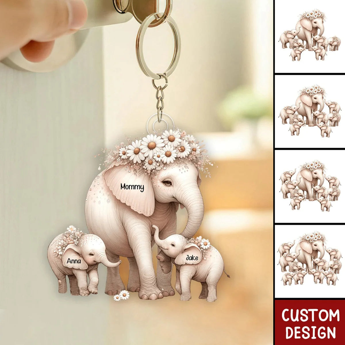 Mom/Nana Elephant With Little Kids Personalized Acrylic Keychain - Mother's Day Gift