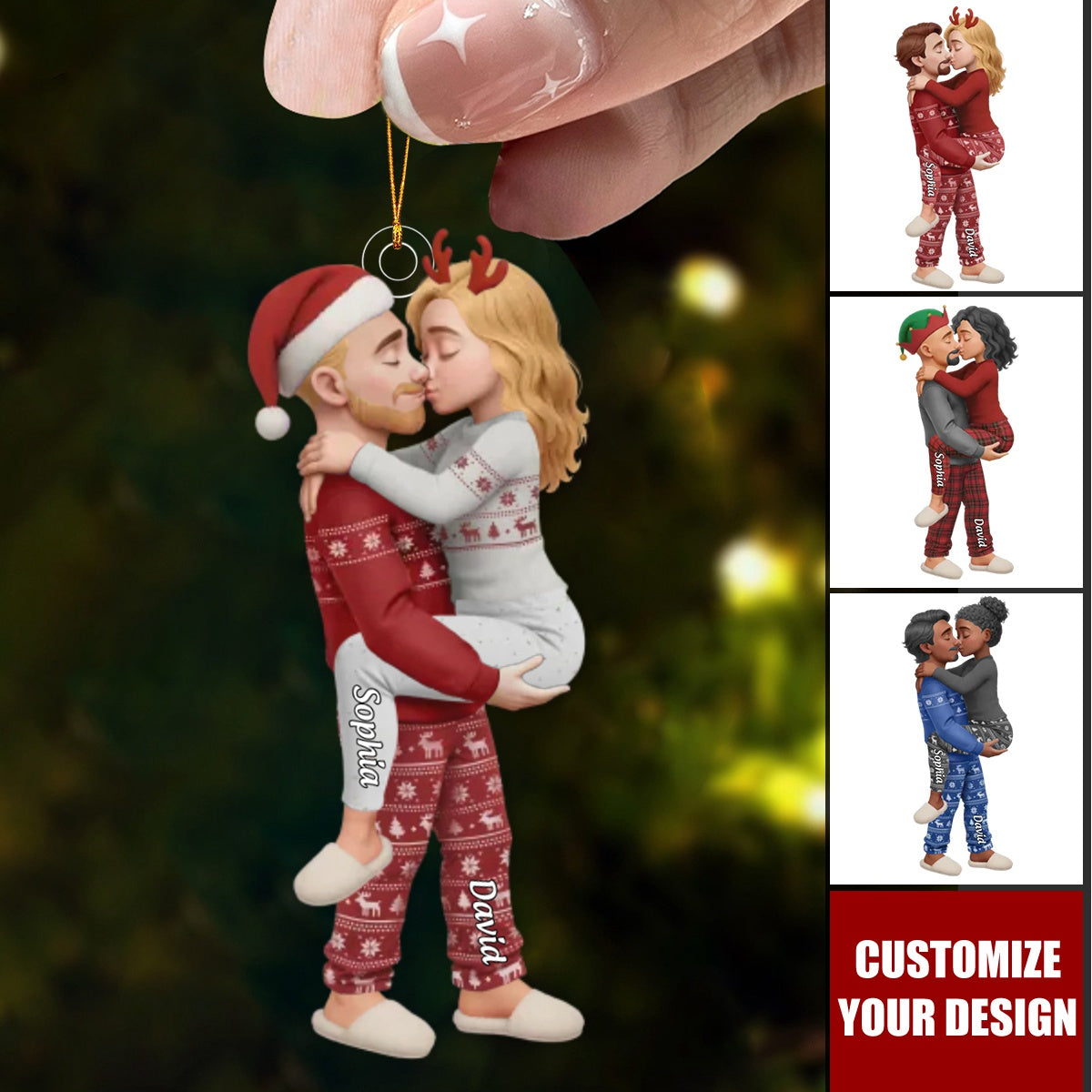 Personalized Couple Hugging & Kissing Acrylic Ornament
