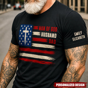 Man Of God, Husband, Dad, Papa-Personalized Shirt-Father's Day Gift