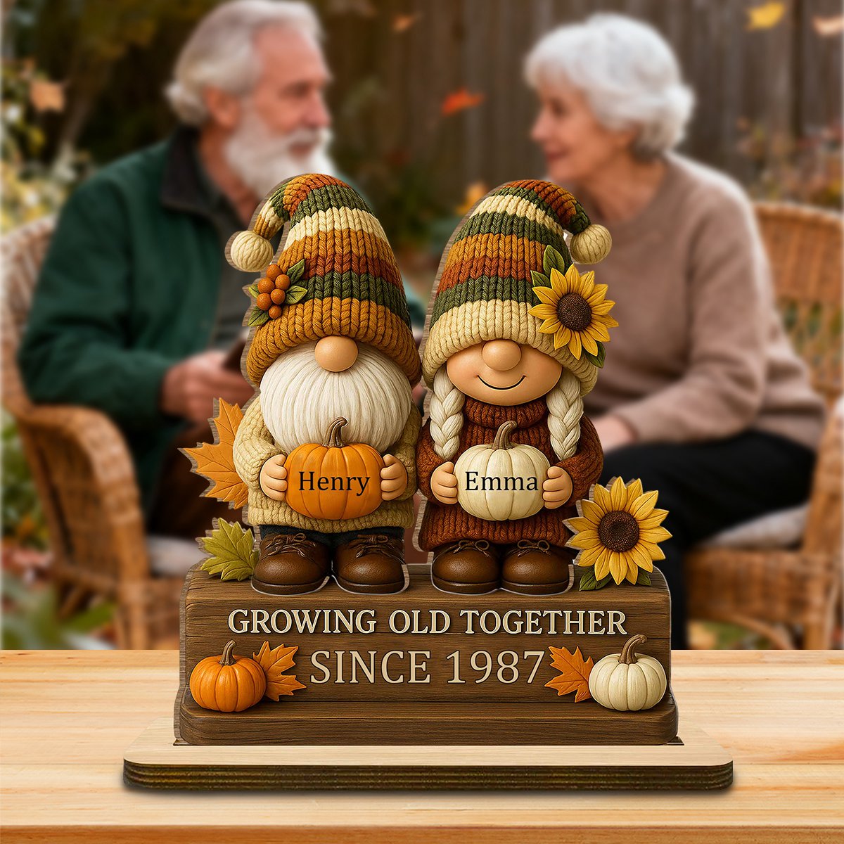 Growing Old Together, Couple With Sunflowers And Pumpkins, Gift For Couples And Grandparents