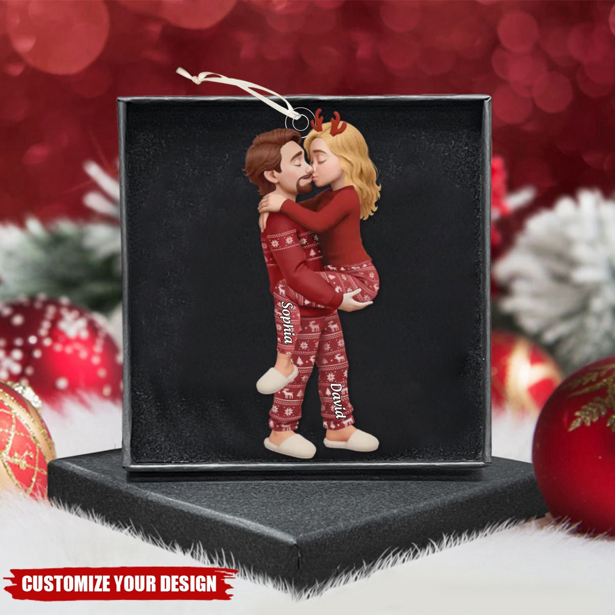 Personalized Couple Hugging & Kissing Acrylic Ornament