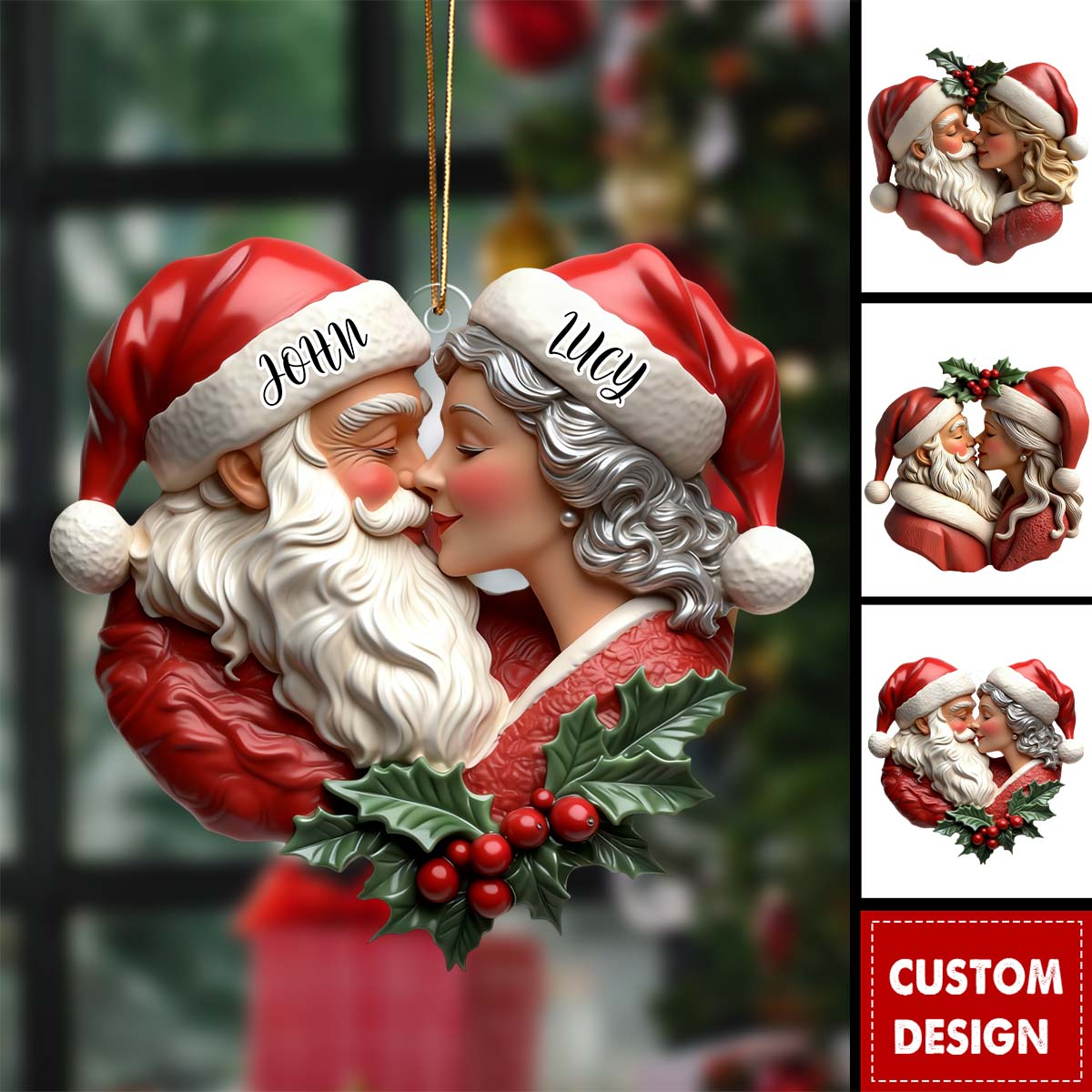 Personalized Romantic Santa Couple Christmas Ornament - Gift For Couple