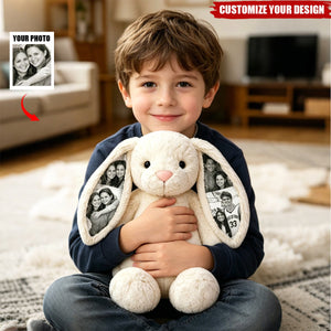 Custom Photo Bunny Plush – Personalized Hidden Ear Picture Bunny Gift for Couples Anniversary Father's Day Gifts
