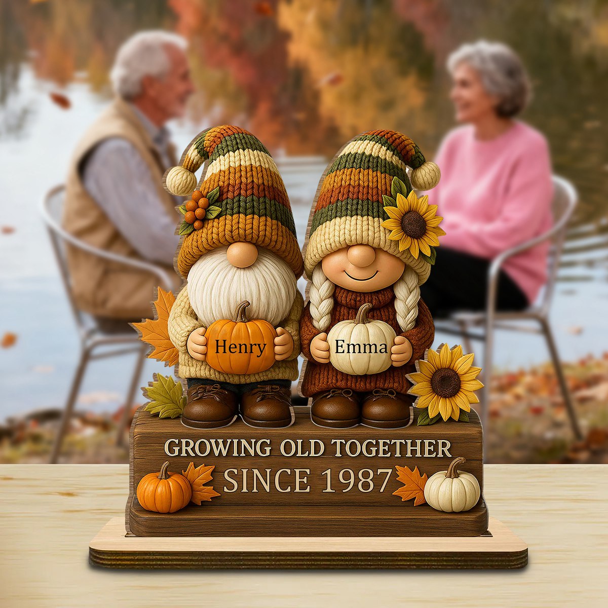 Growing Old Together, Couple With Sunflowers And Pumpkins, Gift For Couples And Grandparents