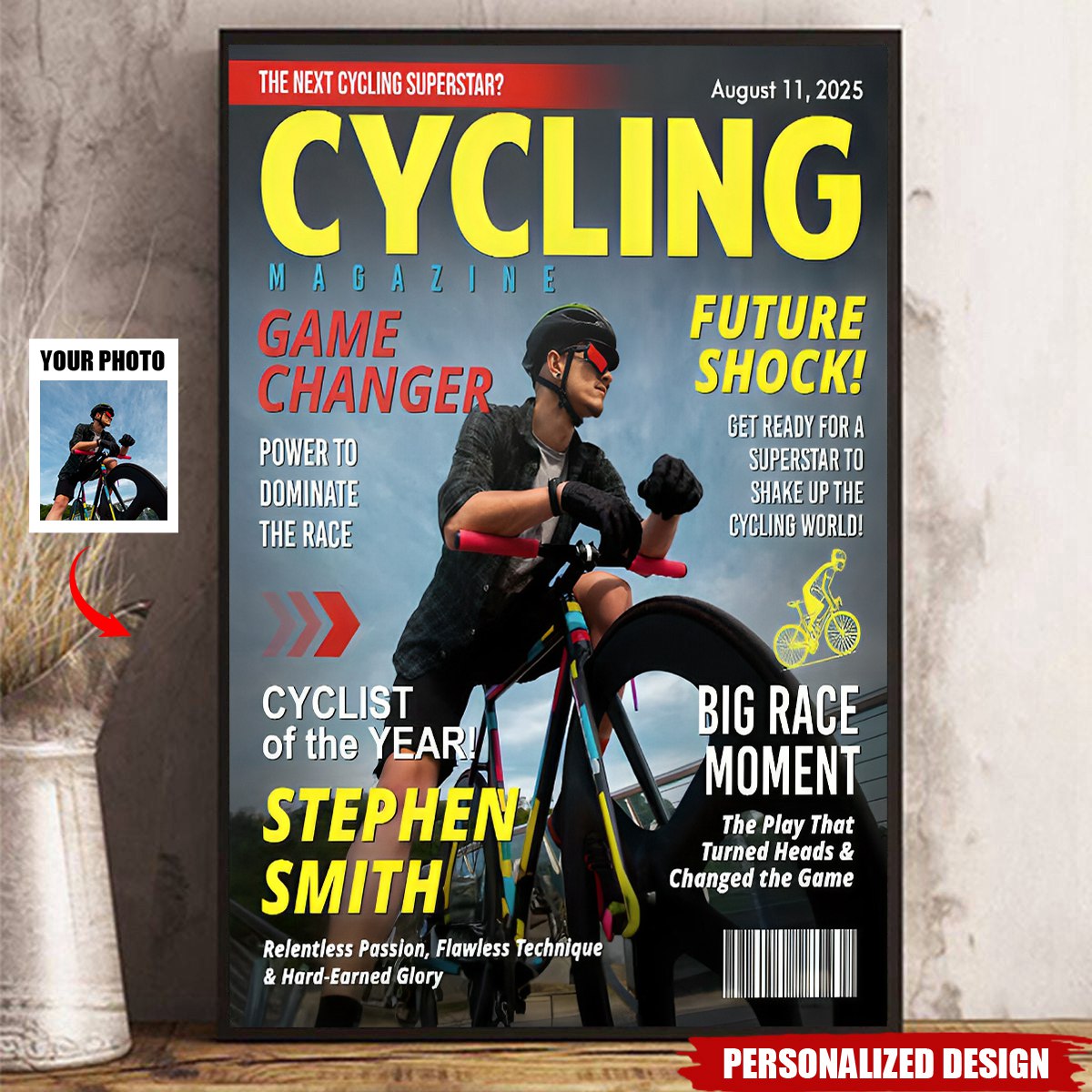 Personalized Cycling Magazine Cover Poster, Bicycling Gift for Cyclists