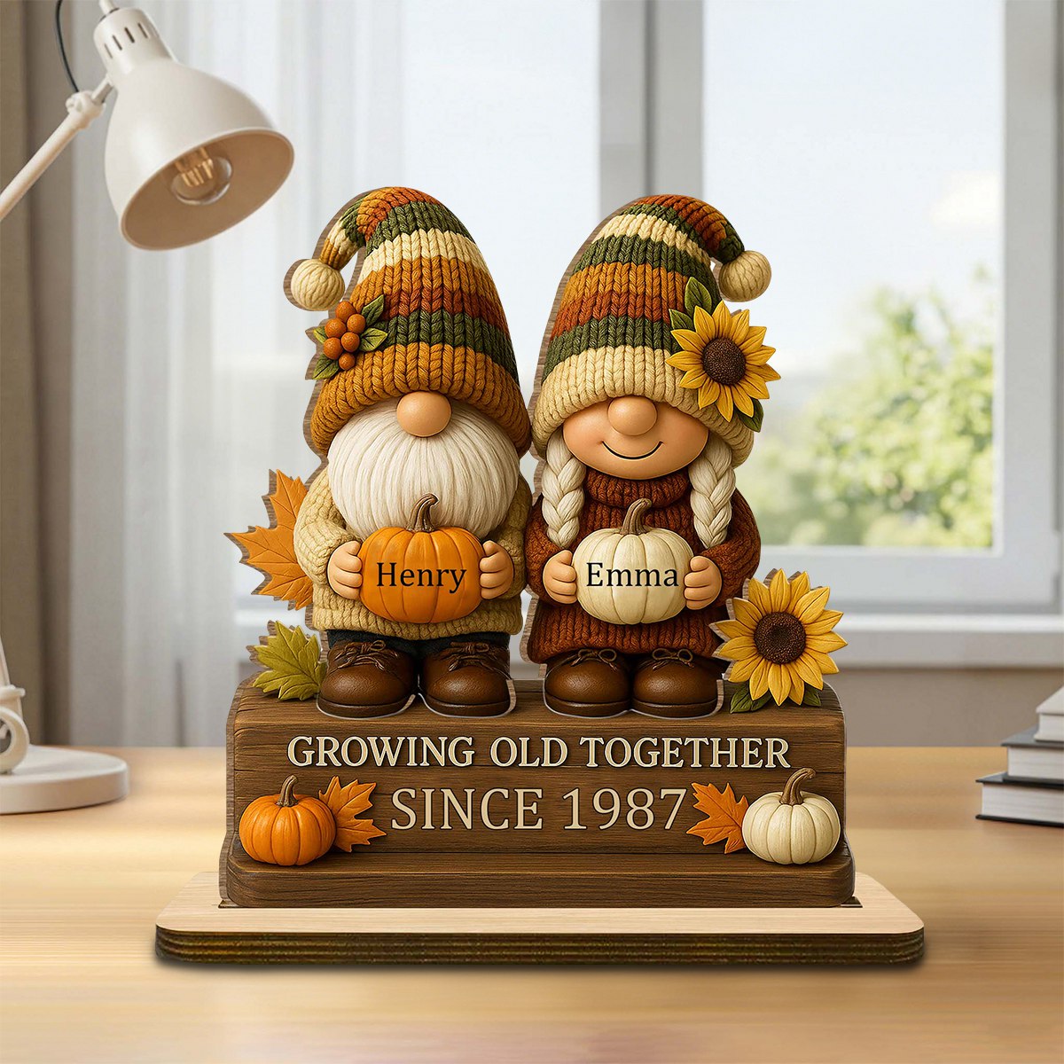 Growing Old Together, Couple With Sunflowers And Pumpkins, Gift For Couples And Grandparents