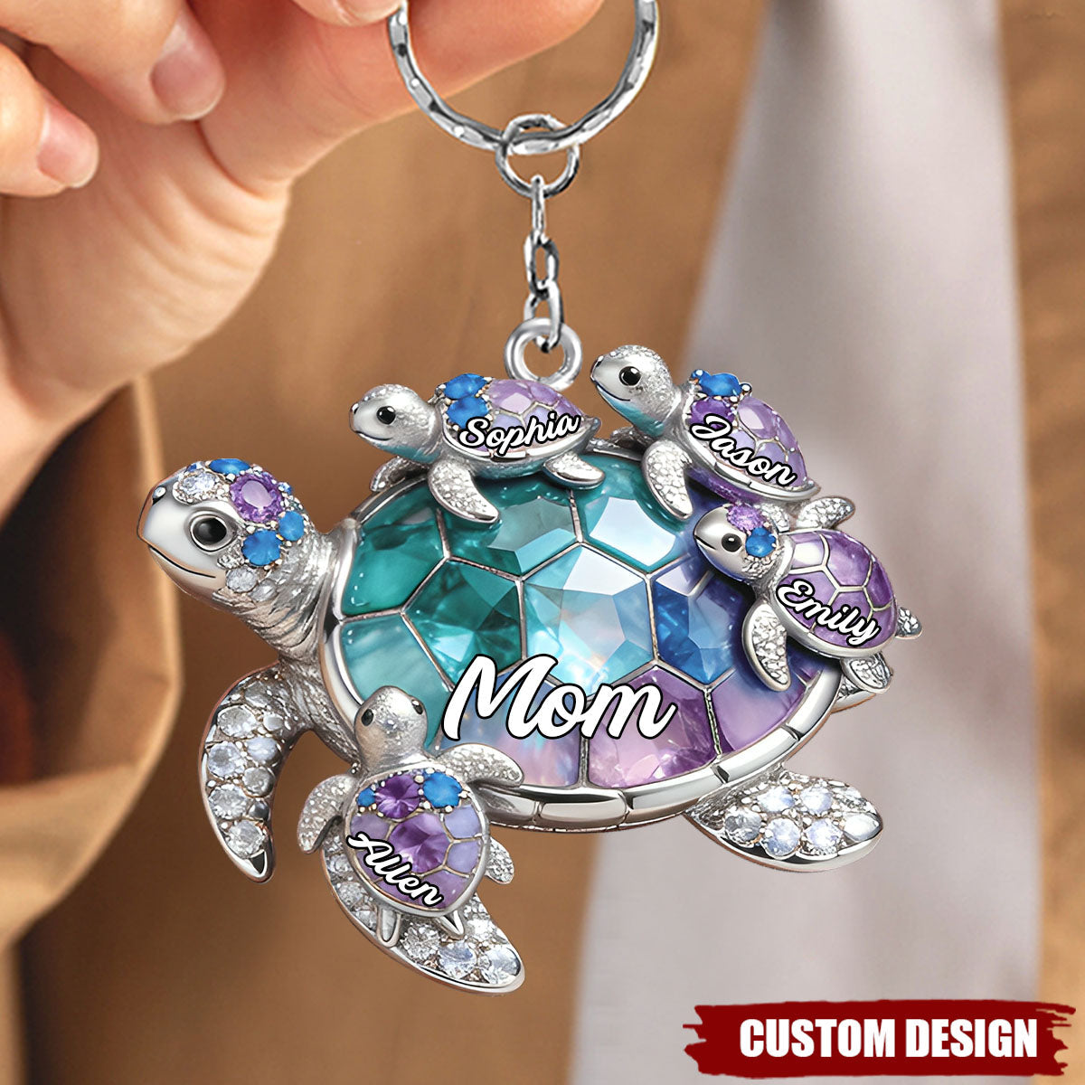 Personalized Grandma/Mom shaped Turtle Keychain - Gift For Mom and Grandma