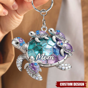Personalized Grandma/Mom shaped Turtle Keychain - Gift For Mom and Grandma
