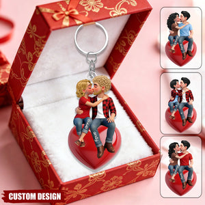 New Release-Everlasting Heart LOVE-Personalized Couple Sitting Kissing Keychain