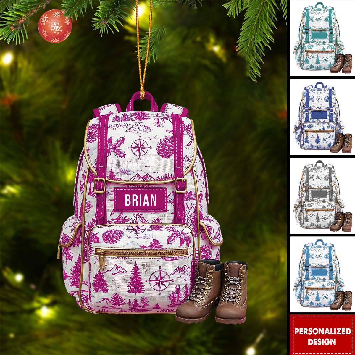 Personalized Hiking Backpack Christmas Ornament-Gift for Traveler