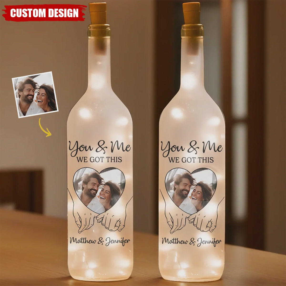 Personalized Anniversary Wedding Bottle Lamp - Gifts For Husband And Wife, Him And Her