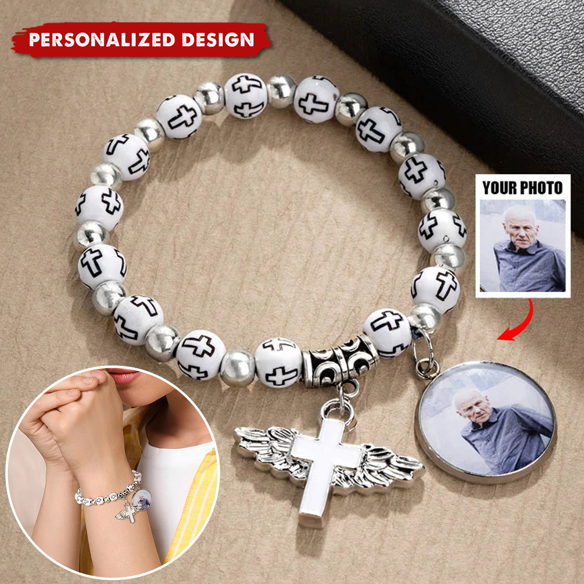 Personalized Cross Commemorative Bracelet with Photo-Memorial Gift For Friend Or Family