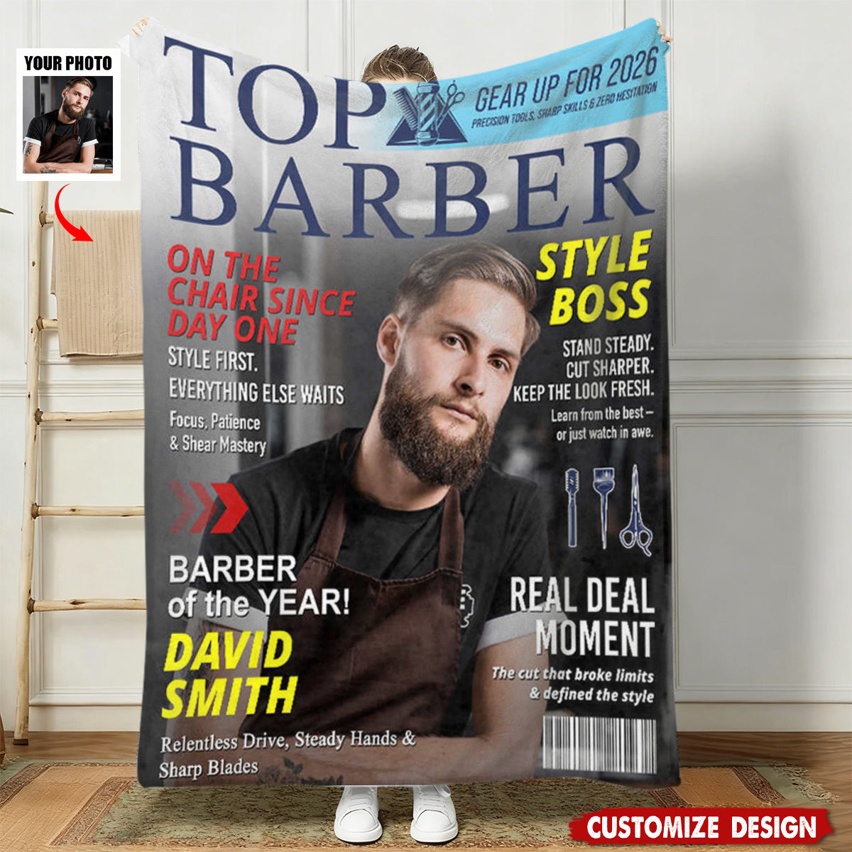 Personalized Barber Magazine Cover Blanket - Gift For Barber