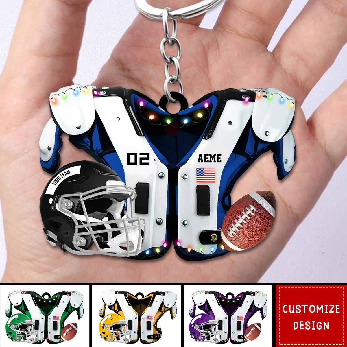 New Release Personalized American Football Shoulder Pads And Helmet Acrylic Keychain