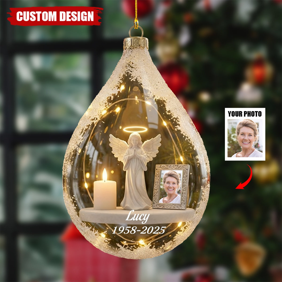 Personalized Angel and Candle Memorial  Christmas Ornament – Memorial Gift