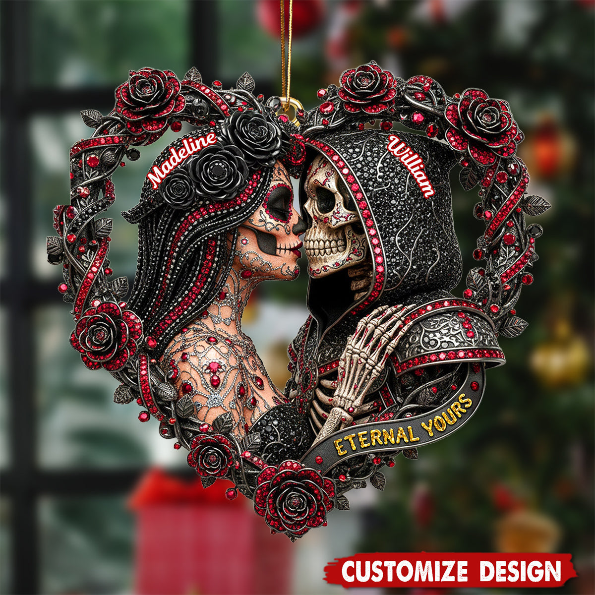 Personalized Skull Couple Christmas Ornament