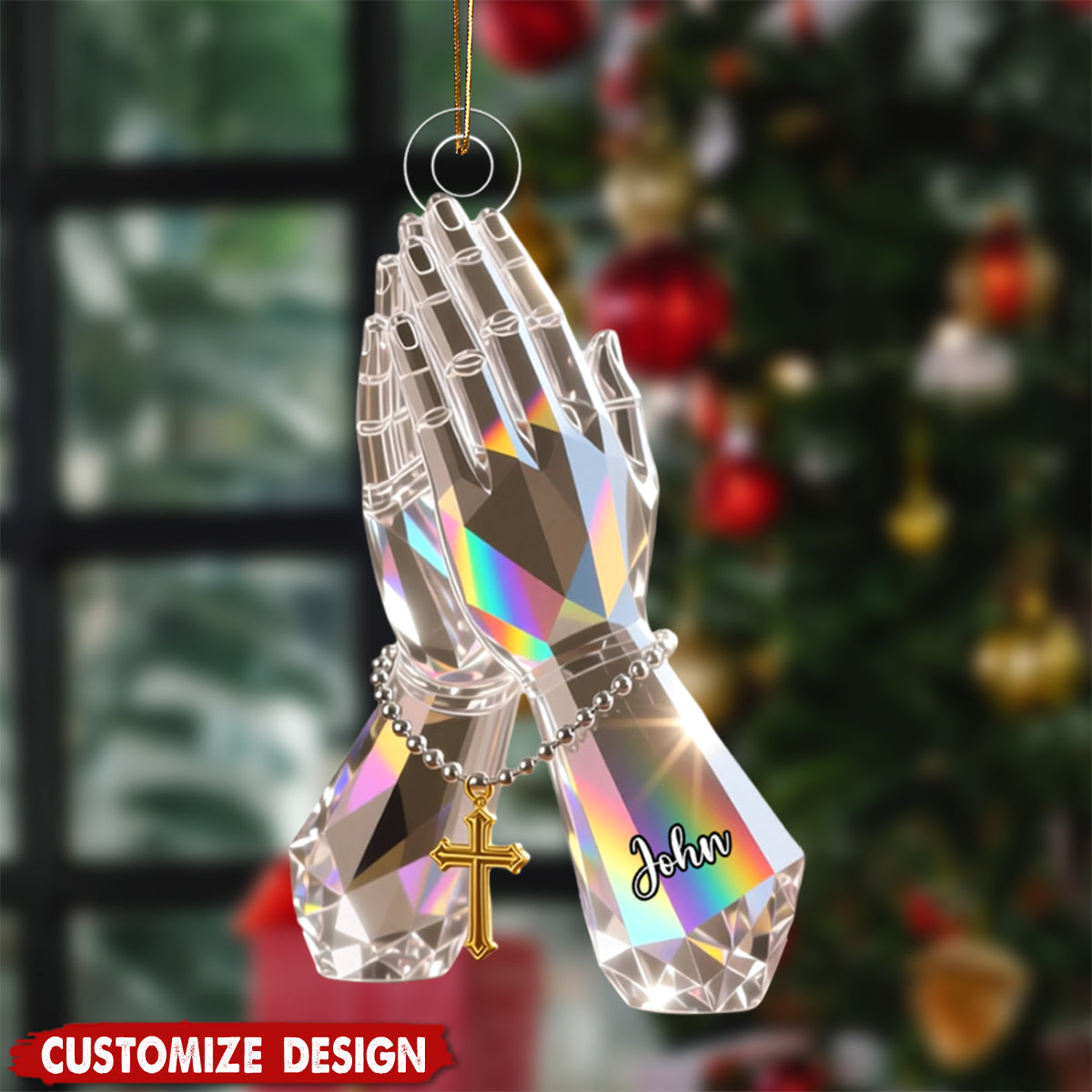 Praying Hand With Roses - Personalized Christian Acrylic Ornament