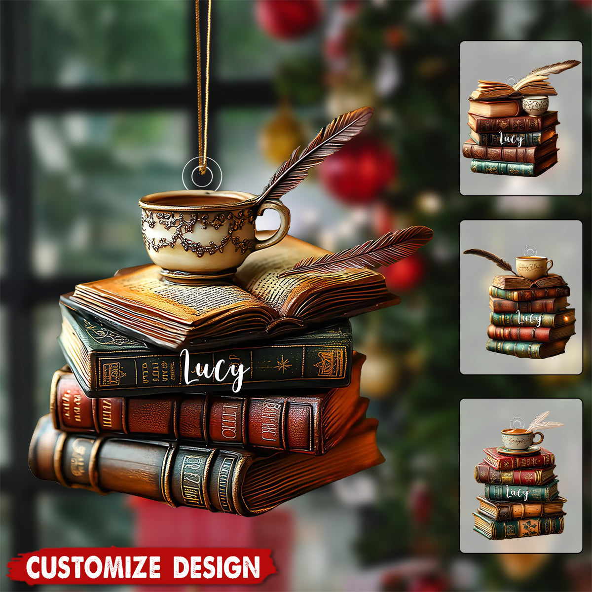 Personalized Vintage Book Stack Christmas Ornament - Gift For Book Lover