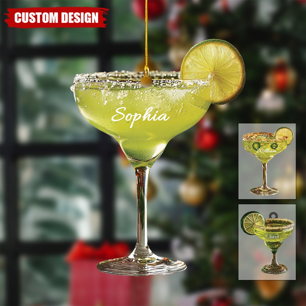 Personalized Margarita Cocktail Acrylic Christmas Ornament