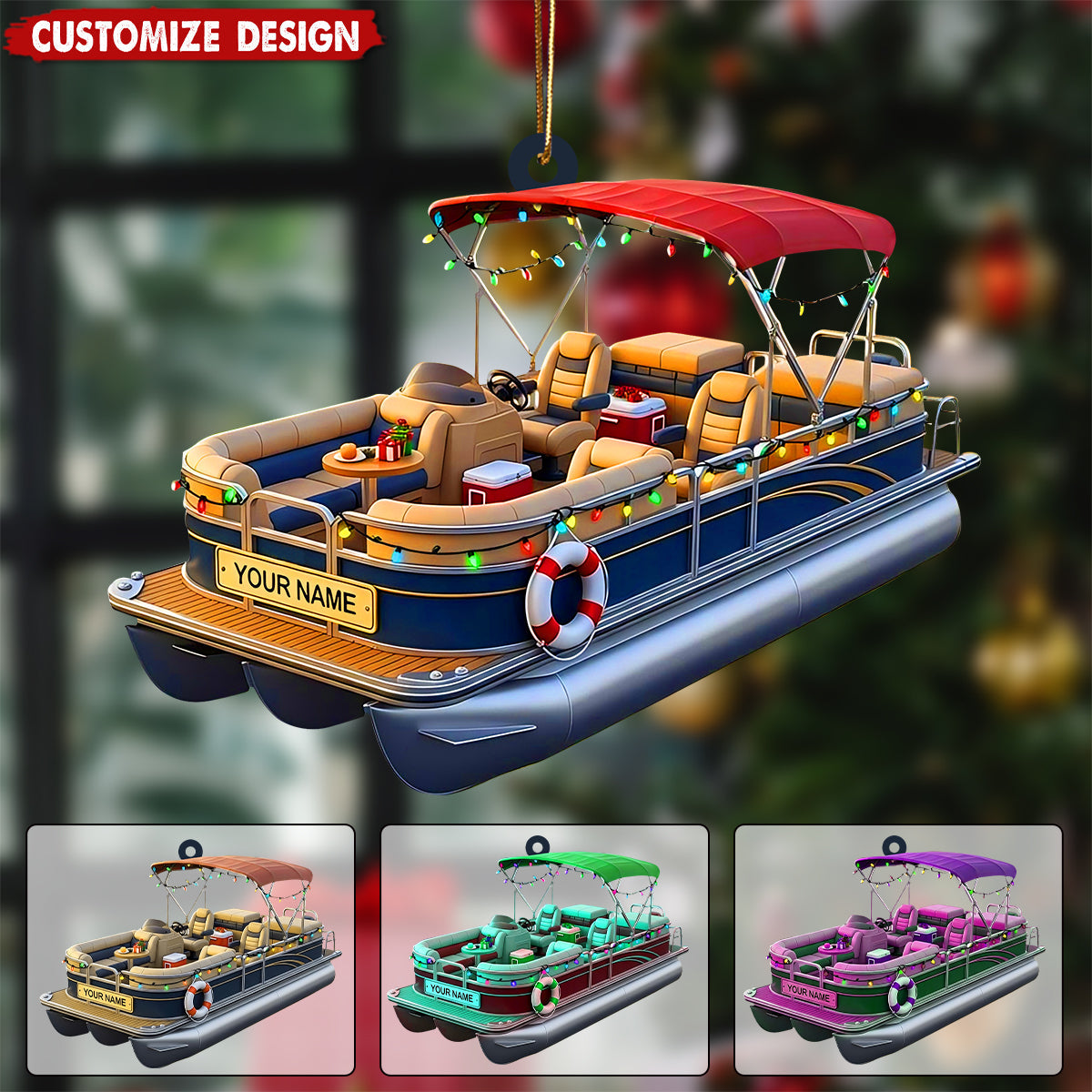Personalized Pontoon Boat Christmas Ornament - Gift For Boat Lover