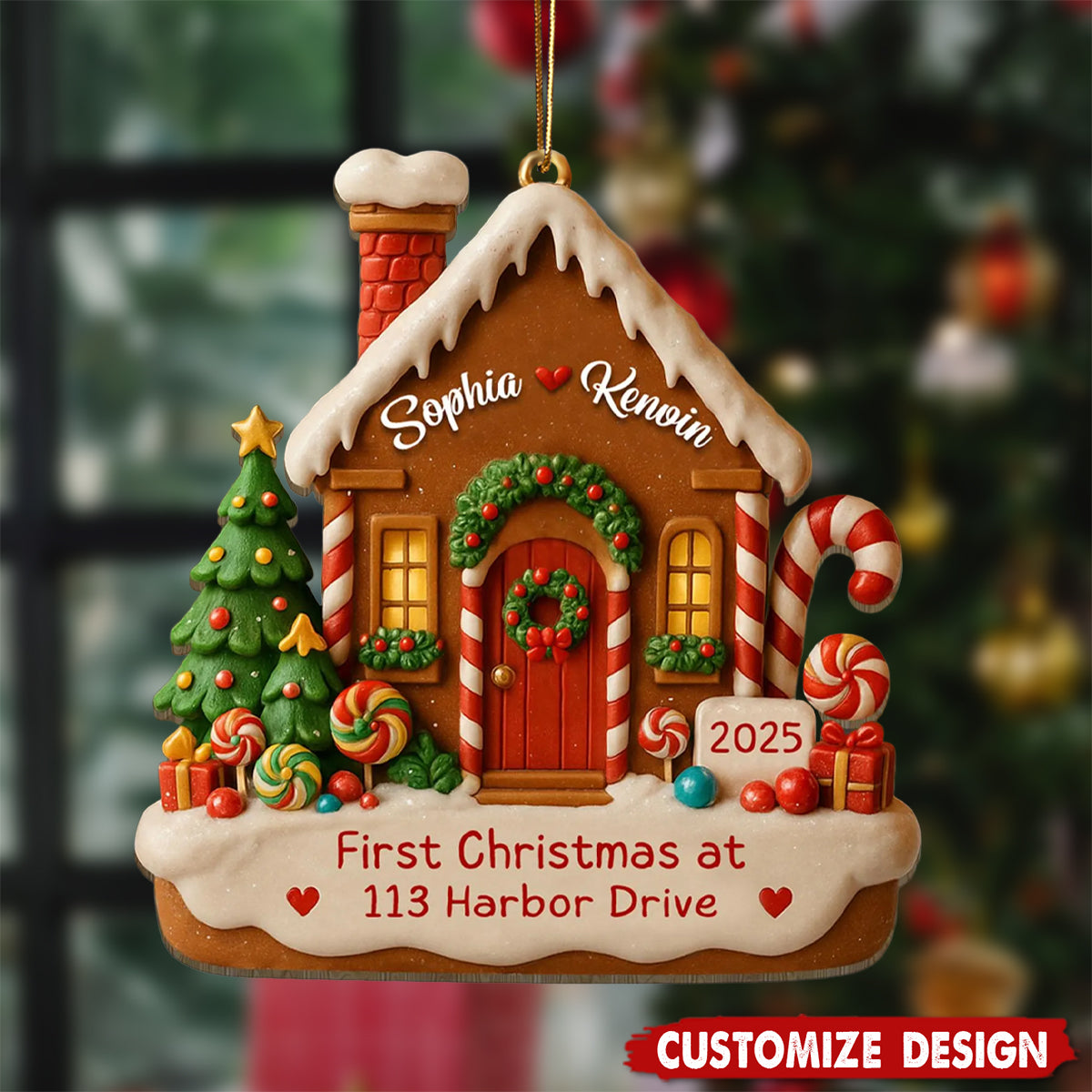 Personalized New Home Gingerbread Christmas Acrylic Ornament