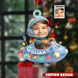 Personalized Kid Photo Face On Airplane Ornament - Gift For Kids