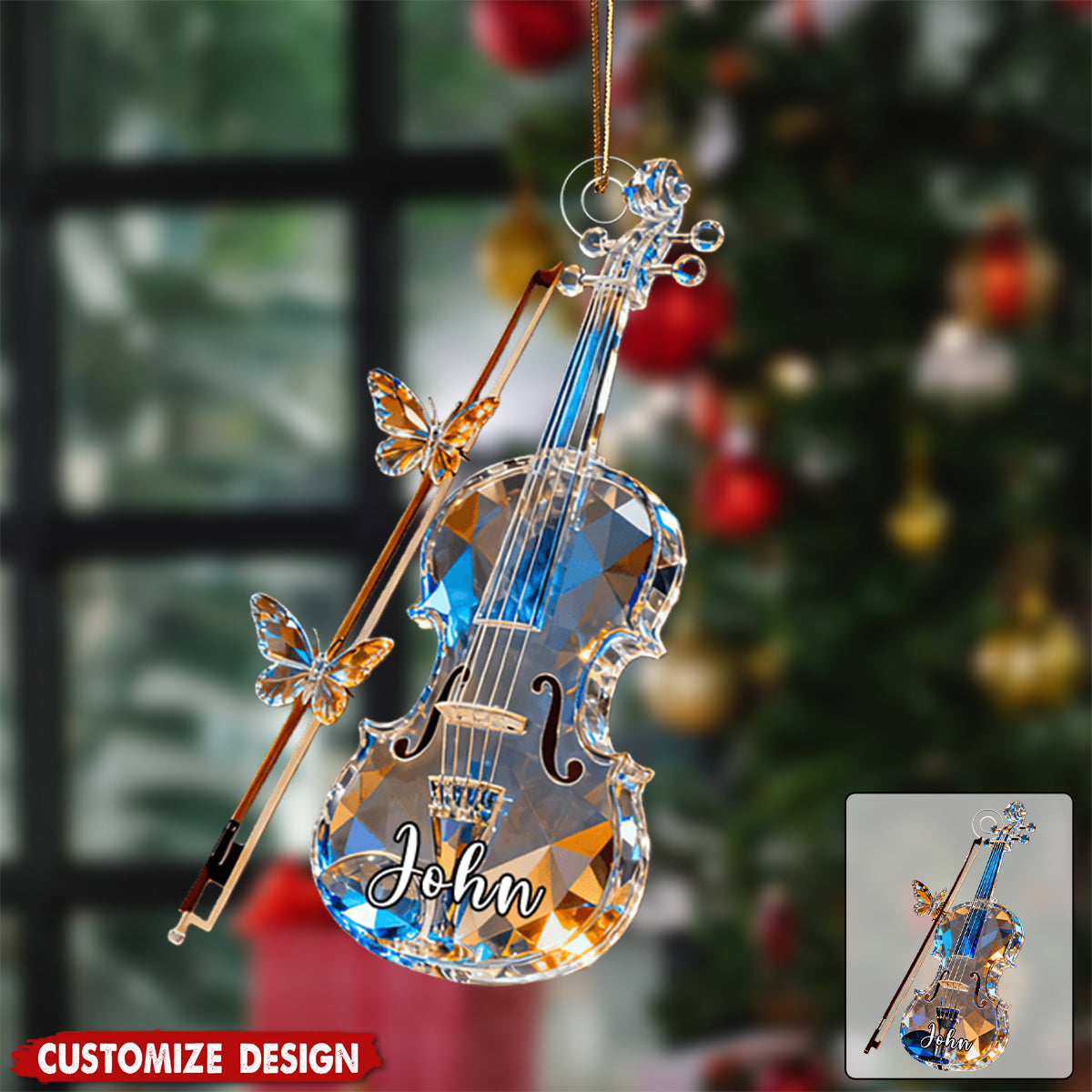 Personalized Violin Music Crystal Effect Ornament,Gift for Violinist