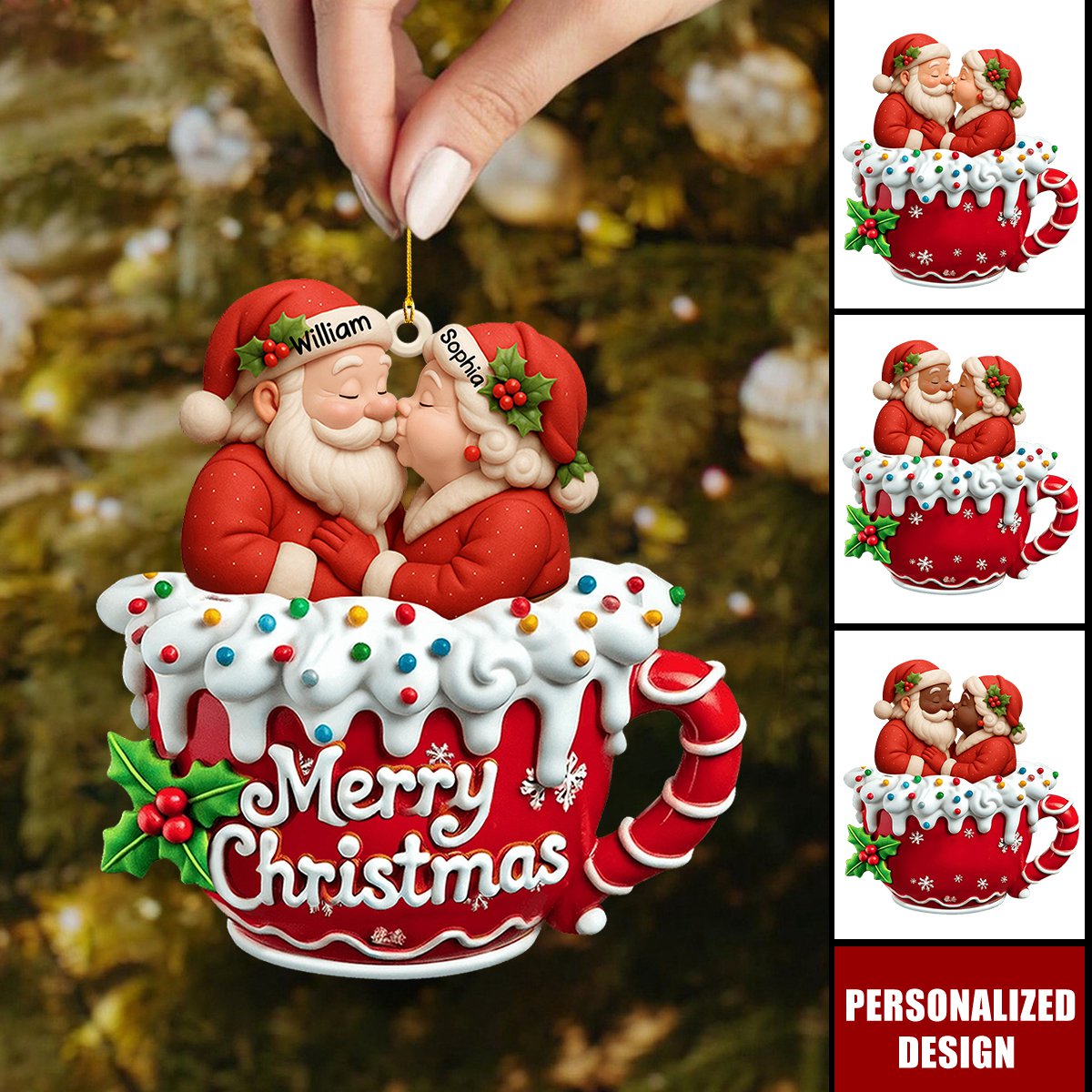 Growing Old Together-Personalized Santa Couple Acrylic Ornament