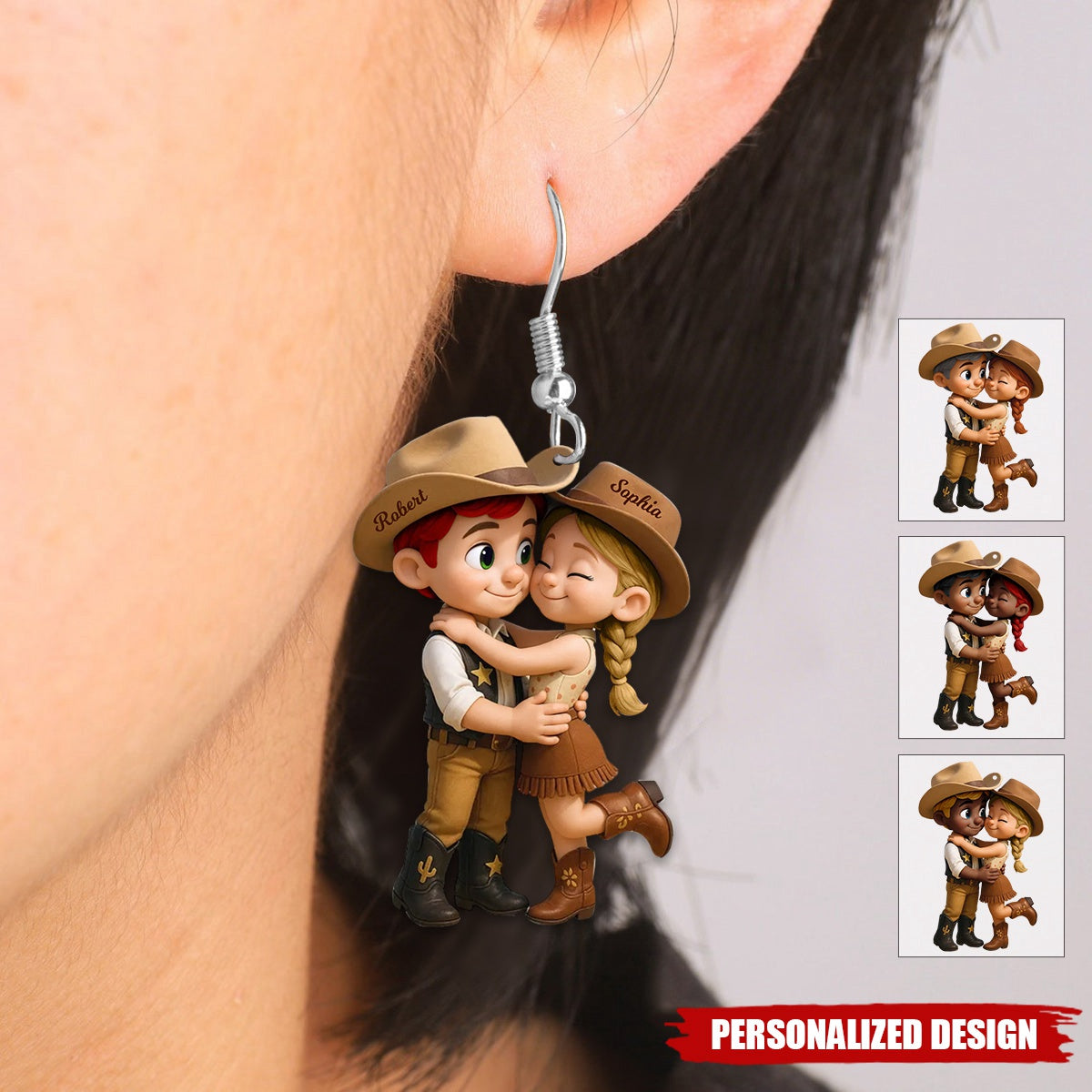 Cartoon Style Countryside Couple Cowboy Cowgirl Personalized Acrylic Earrings