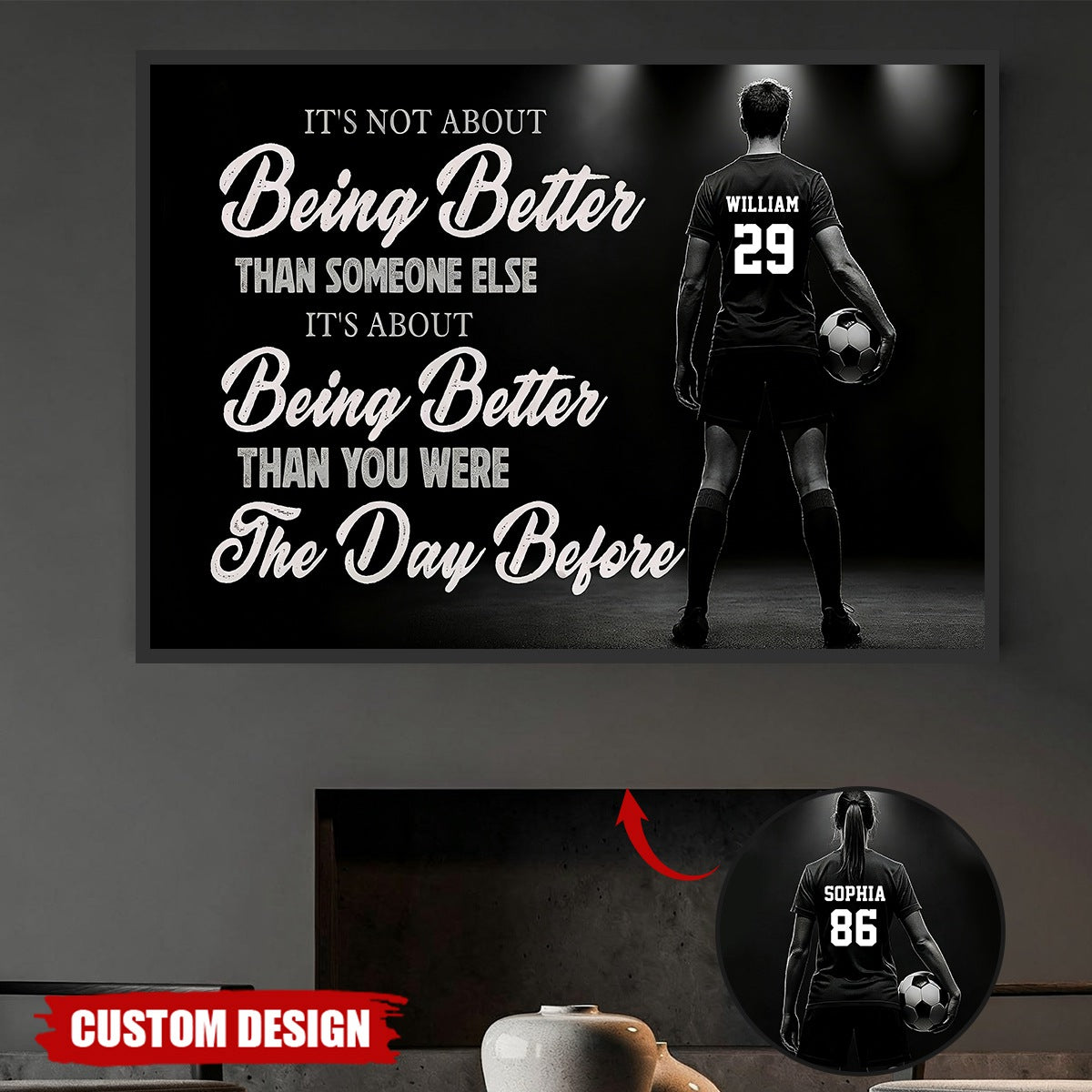 Motivational Soccer Girl Canvas Painting, It's About Being Better Wall Art Decor, Poster Gift For Soccer Lovers