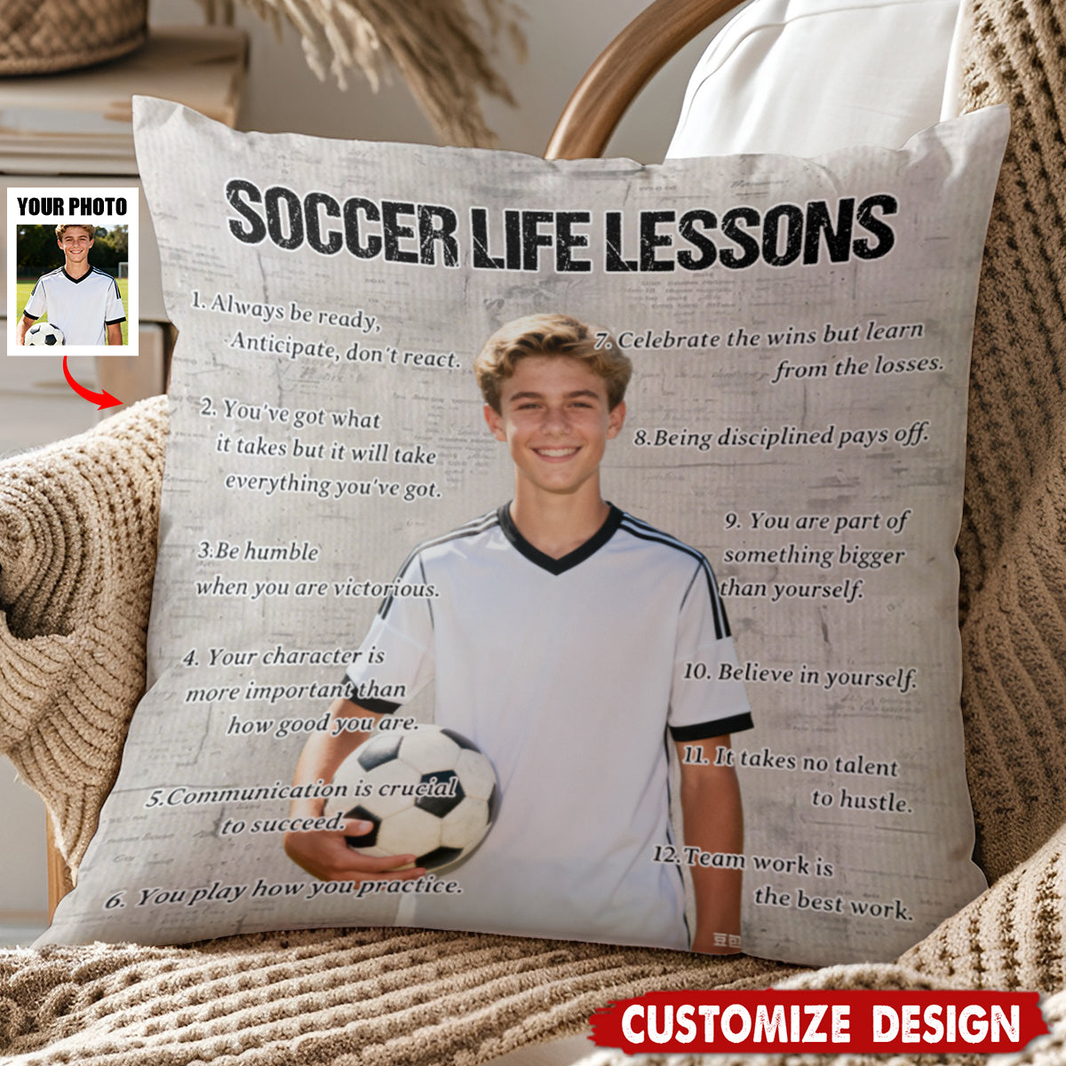 Personalized Soccer Life Lessons Upload Photo Pillow-Gift For Soccer Lovers