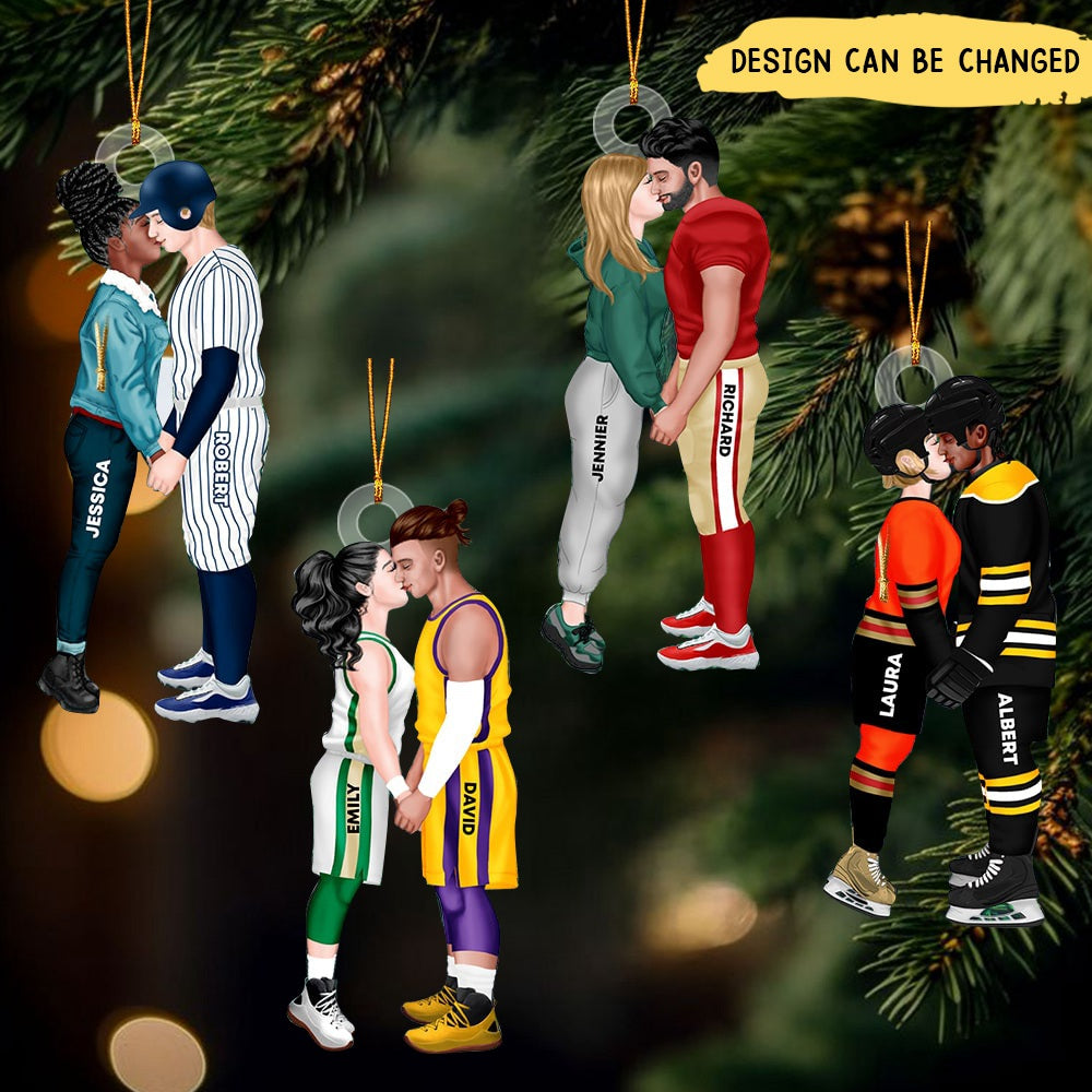 Personalized American Football Kissing Couple Christmas Ornament