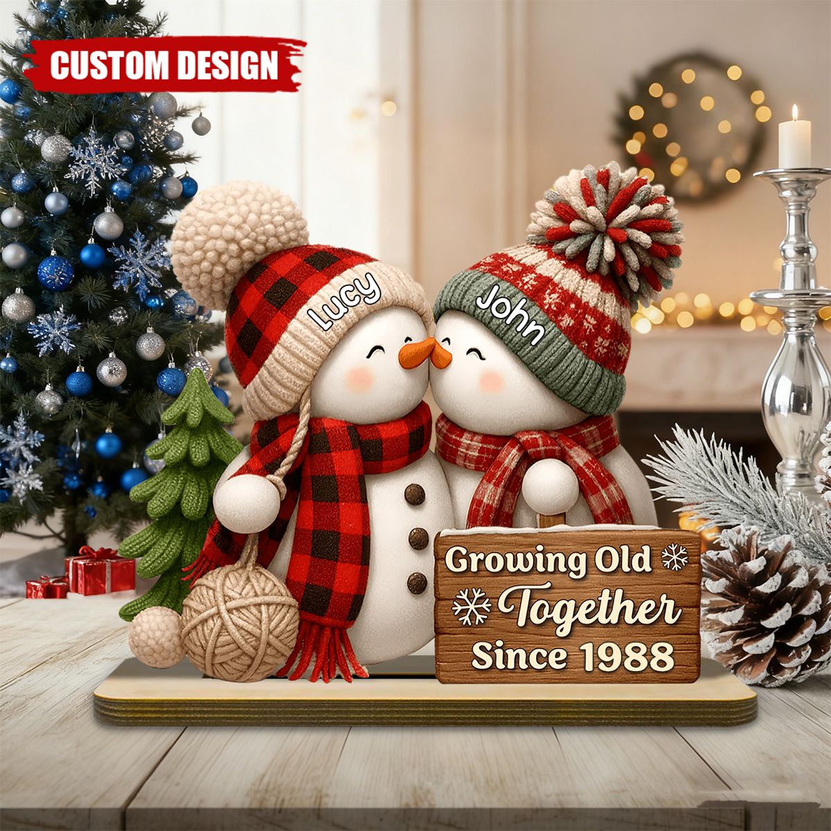 Snowman Couple  Personalized wooden Plaque Romantic Winter Gift