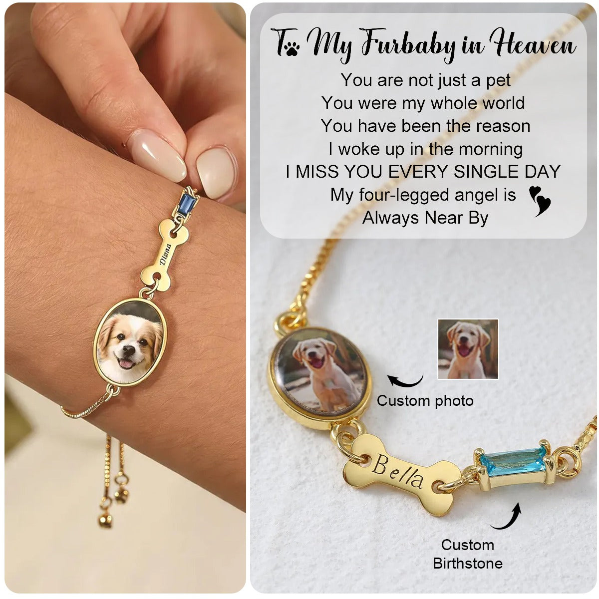 Personalized Pet Photo Memorial Bracelet, Loss Jewelry to Honor Pet