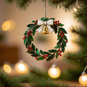 Christmas Stained Holly Wreath Ornament