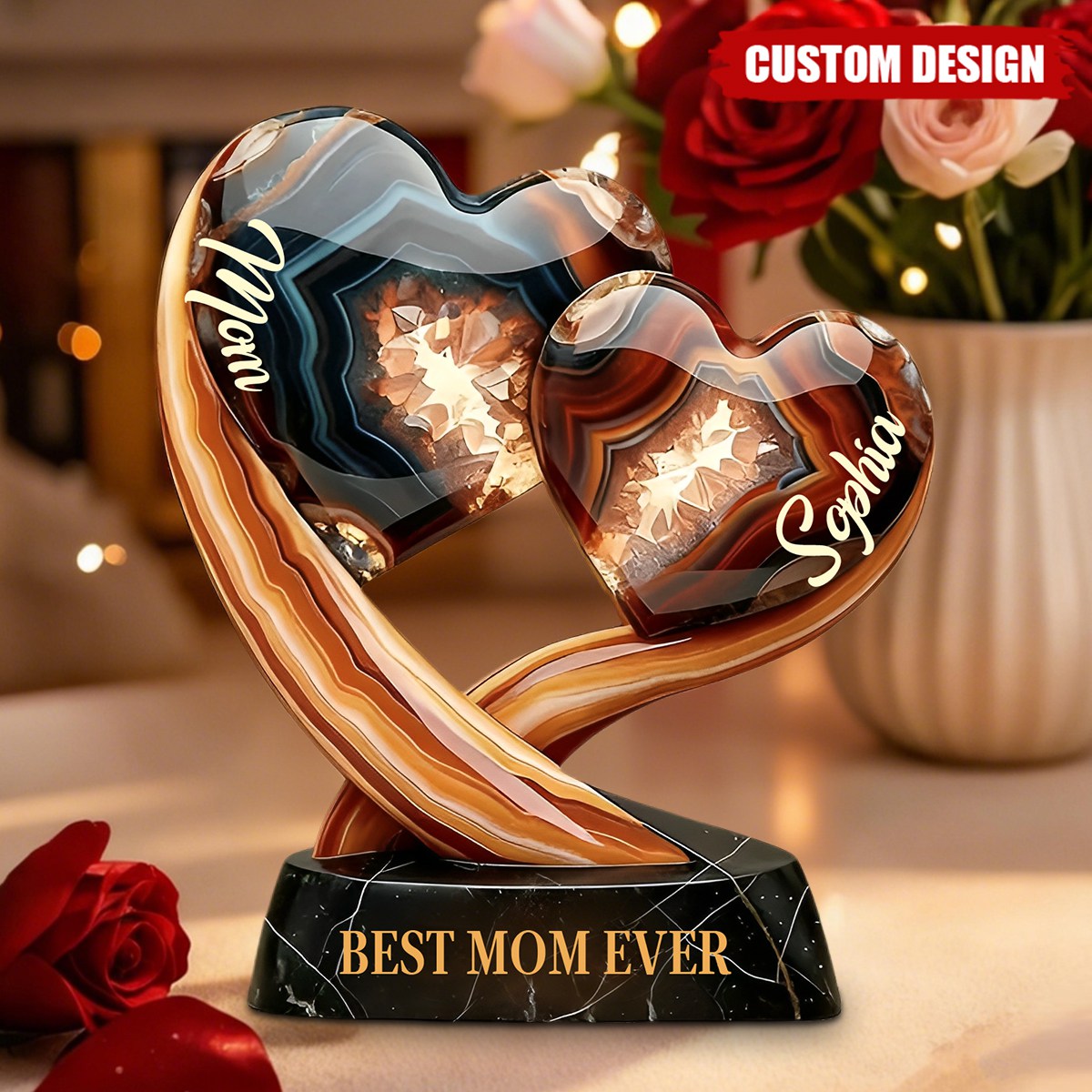 Together Forever - Personalized Mom/Nana&Kid Two Heart Acrylic Plaque-Mother's Day Gift