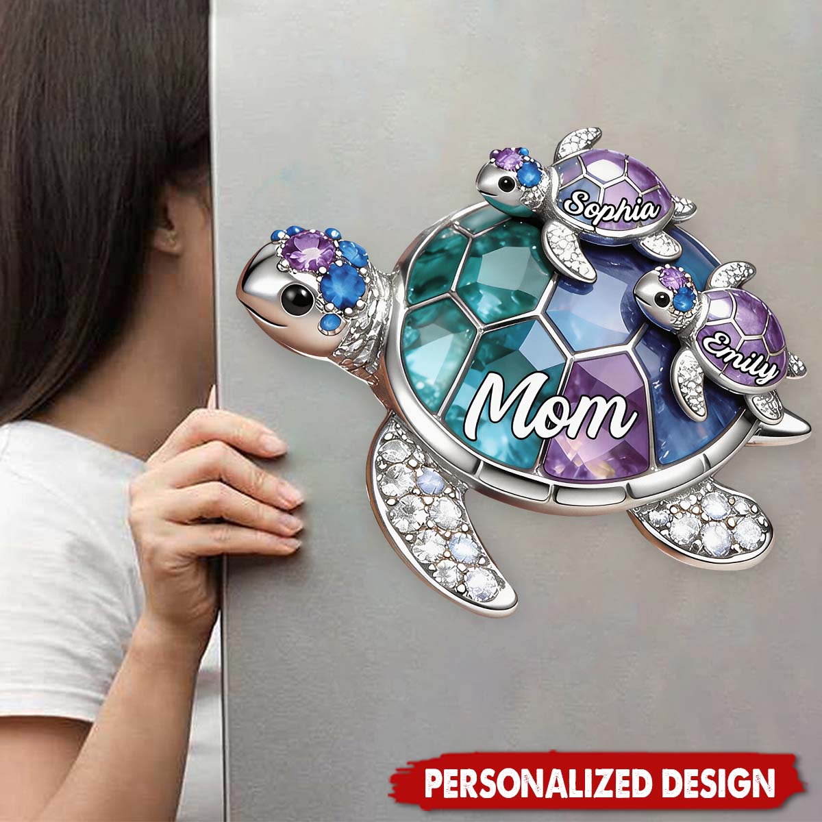 Personalized Grandma/Mom shaped Turtle Fridge Magnet-Gift For Mom and Grandma